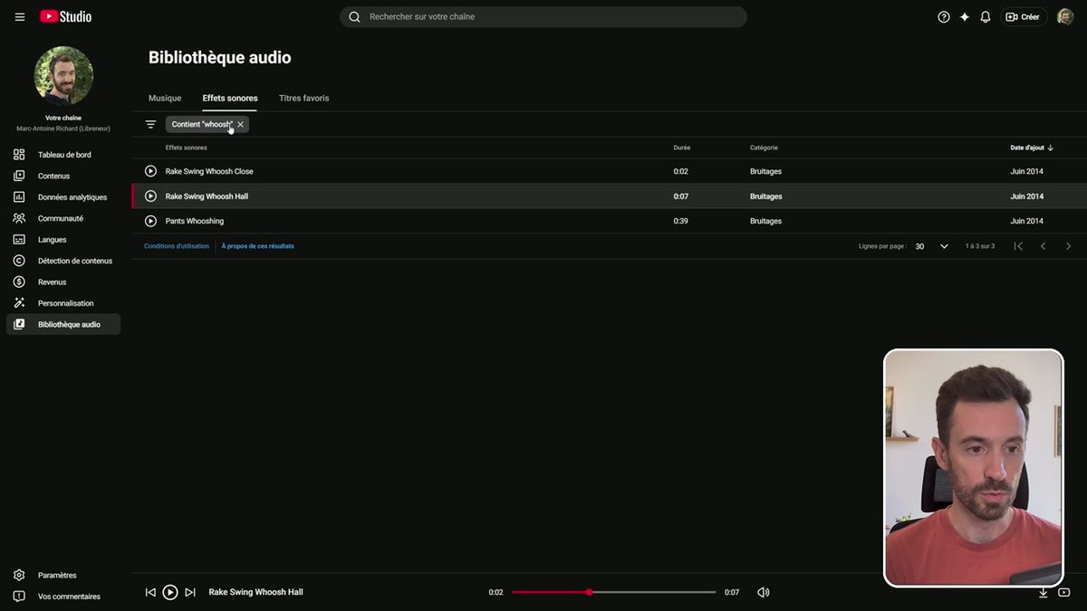La bibliothèque audio de YouTube Studio