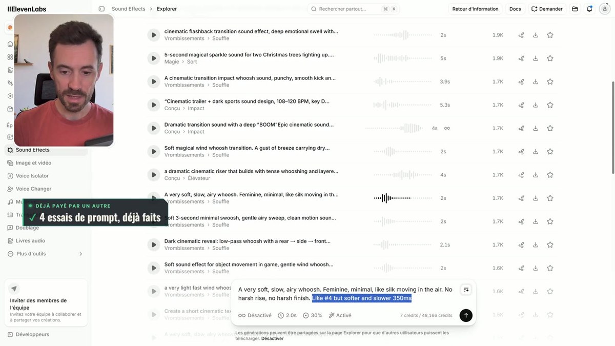 Le prompt complet d'un son public, qui mentionne un quatrième essai