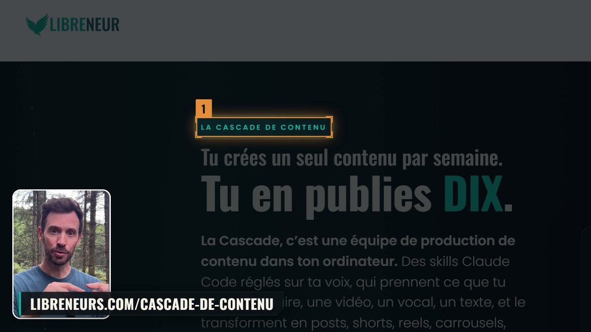 Page de vente Libreneur avec un cartouche au-dessus du titre, un tic visuel typique des interfaces générées par IA