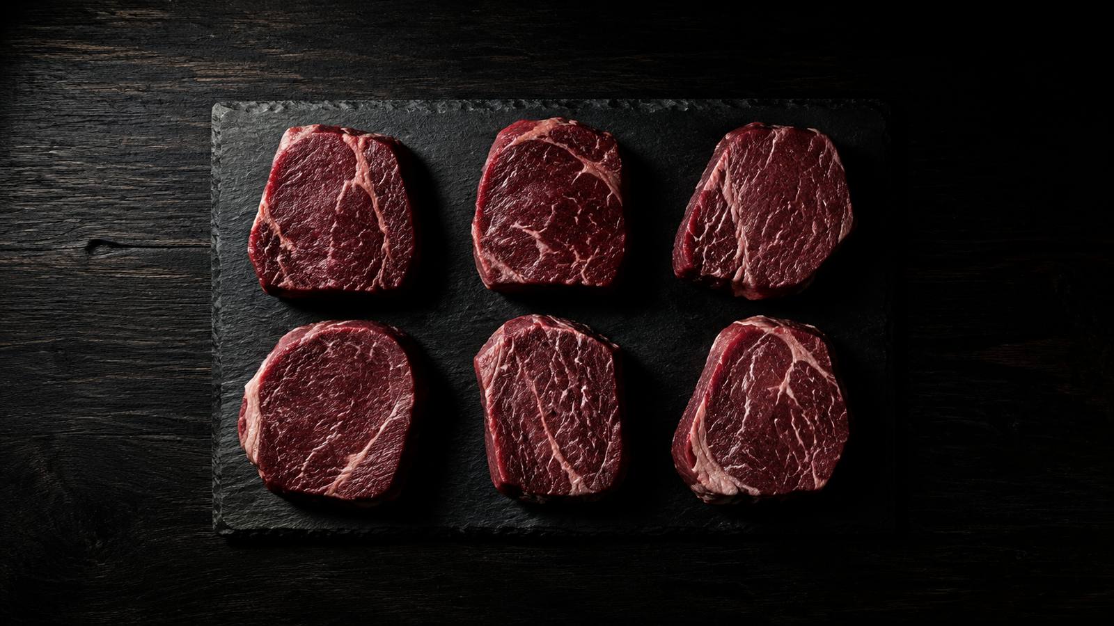 Six steaks de bœuf posés sur une ardoise, l'équivalent carbone d'une année entière d'usage intensif de l'IA