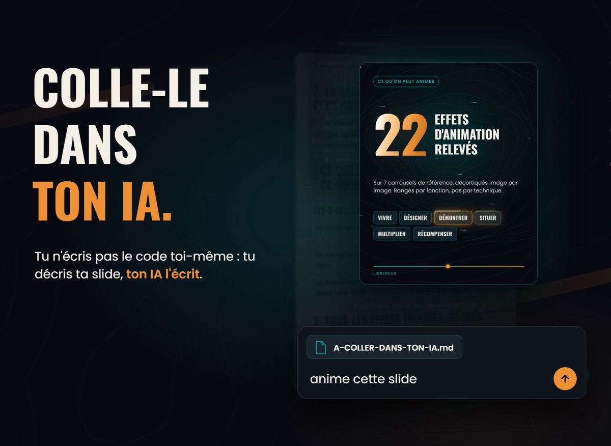 Le fichier du kit joint dans une IA avec la demande anime cette slide, et la slide animée obtenue